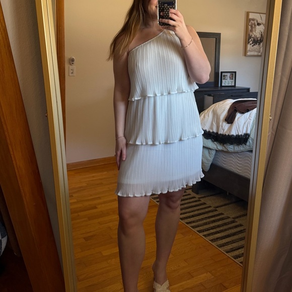 One Shoulder White Ruffle Dress - Picture 2 of 4